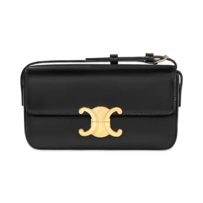 CELINE Chain Shoulder Bag Triomphe In Shiny Calfskin "Black"