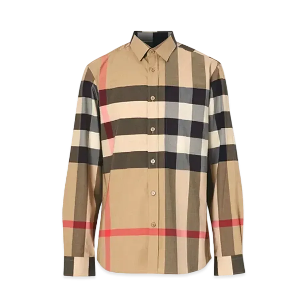BURBERRY Check Stretch Cotton Poplin Shirt "Archive Beige"