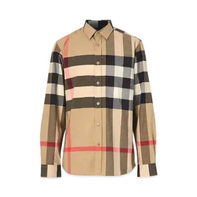 BURBERRY Check Stretch Cotton Poplin Shirt "Archive Beige"
