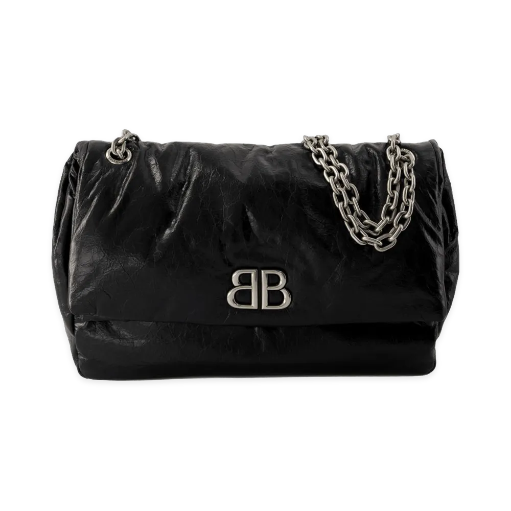 BALENCIAGA Women's Monaco Hobo Bag M Leather "Black"