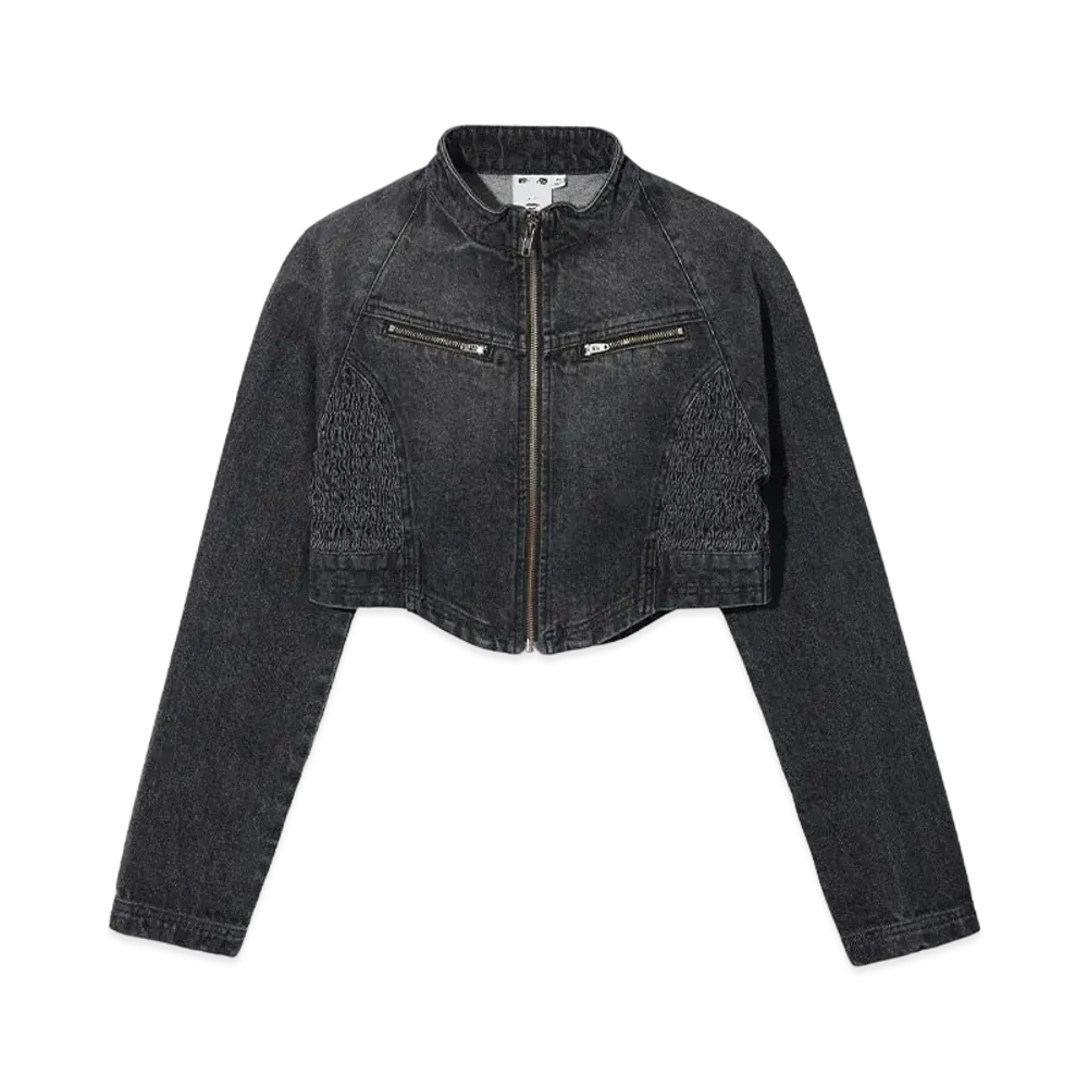 X-Girl Zip Up Stand Collar Denim Jacket "Black"