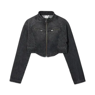 X-Girl Zip Up Stand Collar Denim Jacket "Black"