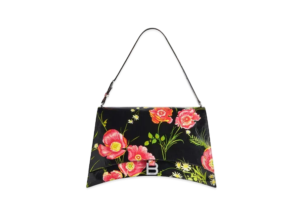BALENCIAGA Crash Poppy Print Large Shoulder Bag "Black"