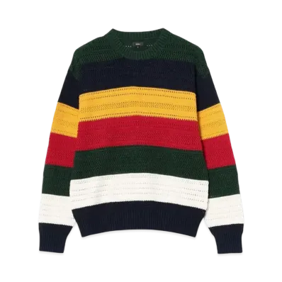 BEAMS Multi-Border Mesh Knit "Navy/White/Green"