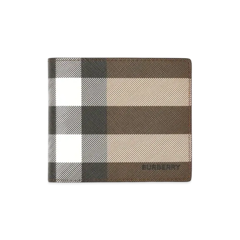 Burberry Check & Leather International Bi-Fold Wallet "Dark Barch Brown"