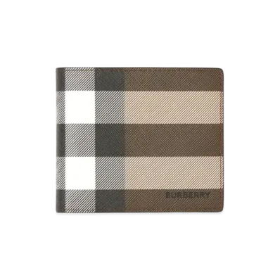Burberry Check & Leather International Bi-Fold Wallet "Dark Barch Brown"