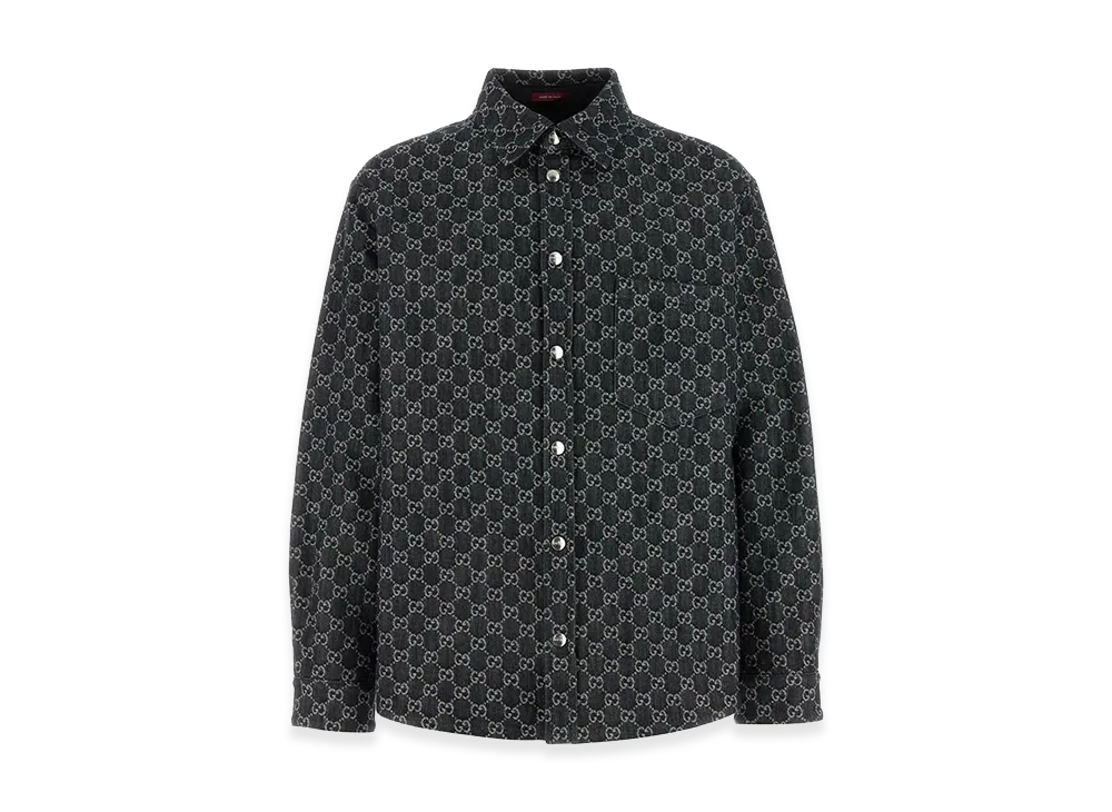 GUCCI Embrodiered Denim Reversible Shirt "Printed"
