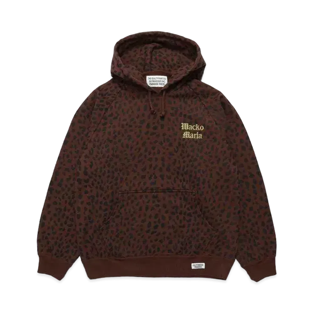 WACKO MARIA Leopard Washed Heavy Weight Pull Over Hooded Sweat Shirt "Brown"