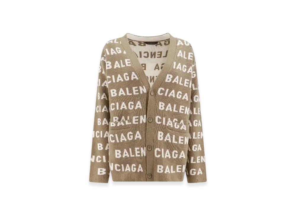 BALENCIAGA Allover Logo Cardigan "Beige"
