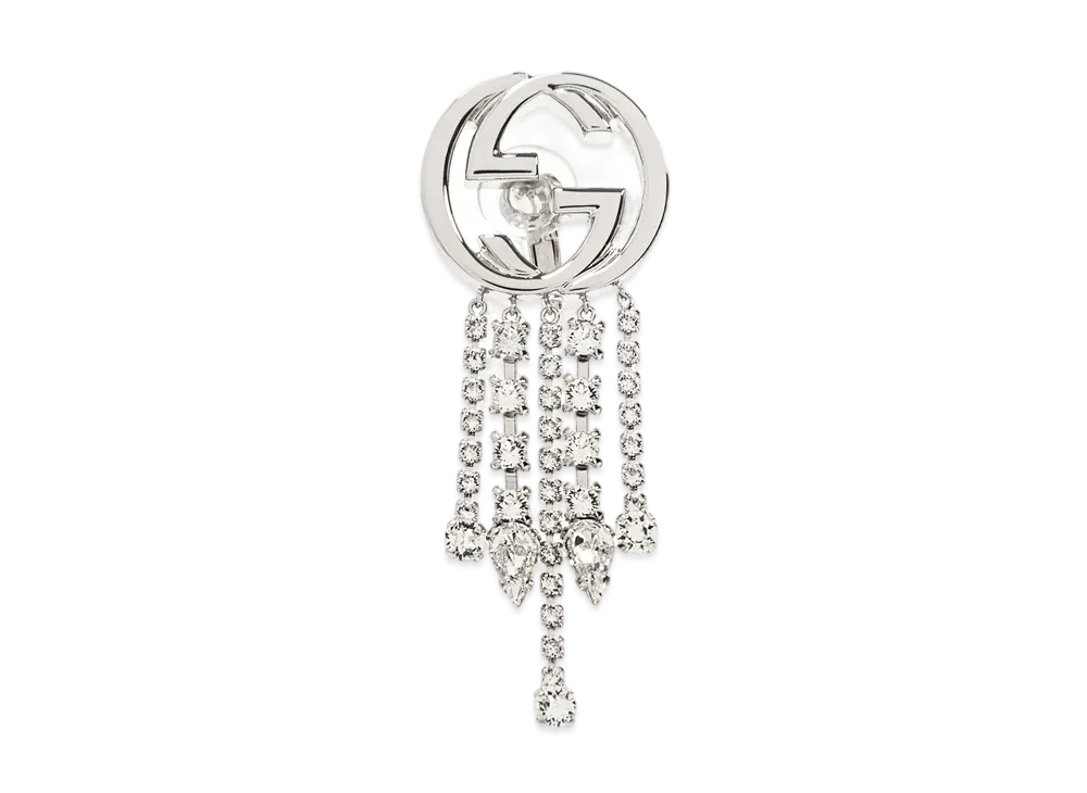 GUCCI Palladium Tone Metal Interlocking Double G Crystal Single Earring "Palladium"