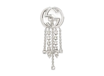 GUCCI Palladium Tone Metal Interlocking Double G Crystal Single Earring "Palladium"