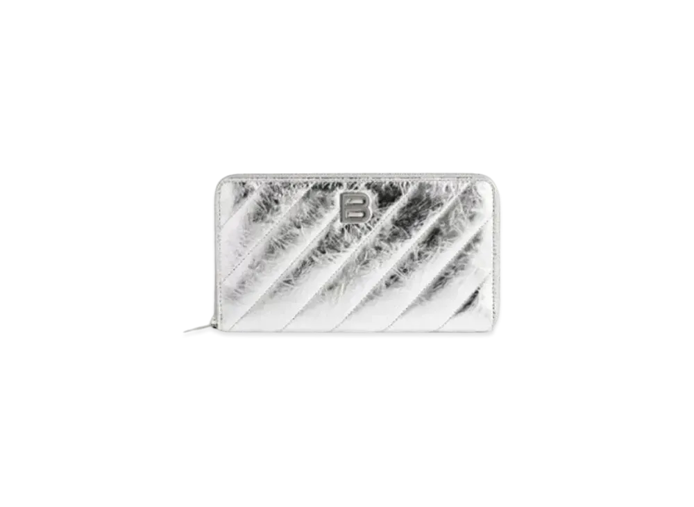 BALENCIAGA Crush Continental Wallet Metallic Quilt "Silver"