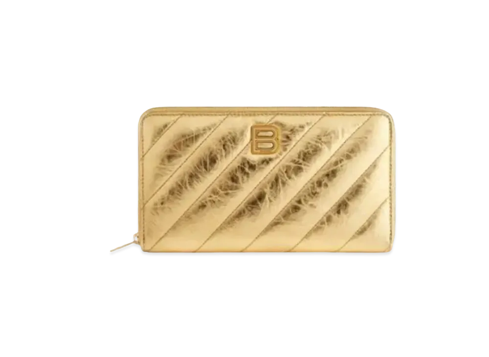 BALENCIAGA Crush Continental Wallet Metallic Quilt "Gold"