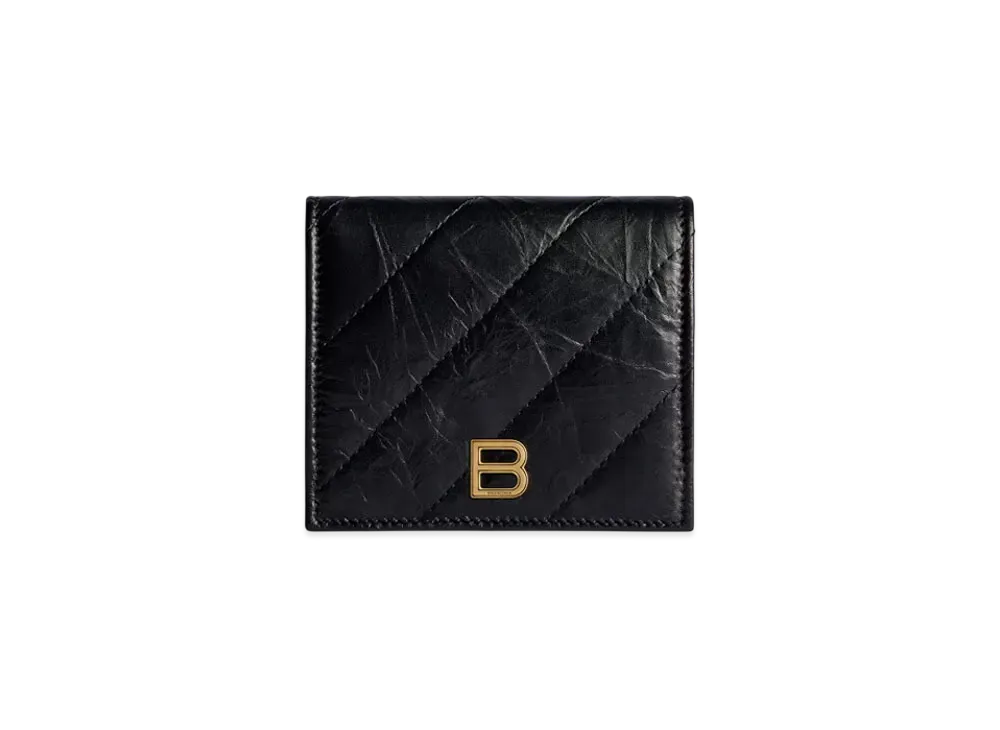 BALENCIAGA Crush Flap Coin and Card Holder Quilted "Black"