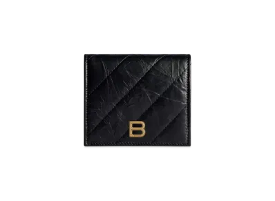 BALENCIAGA Crush Flap Coin and Card Holder Quilted "Black"