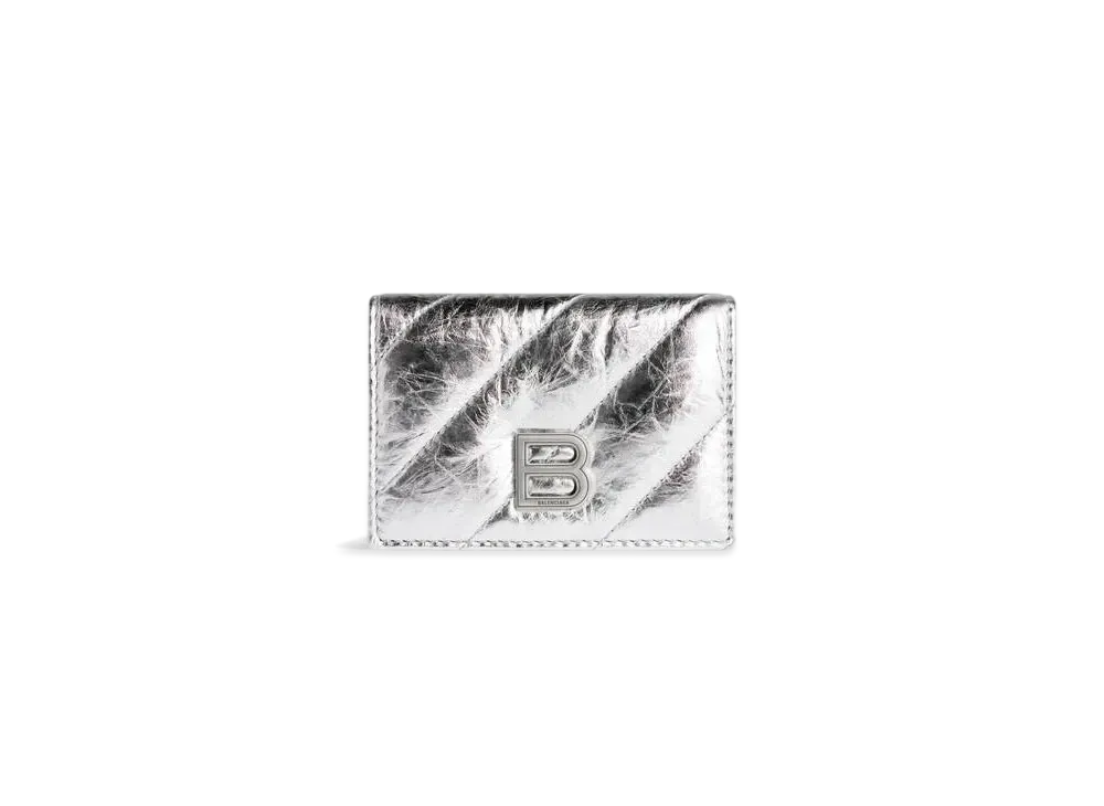 BALENCIAGA Crush Mini Wallet Metallized Quilted "Silver"