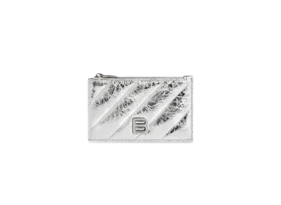 BALENCIAGA Crush Long Coin and Card Holder Metallized Quilted "Silver"