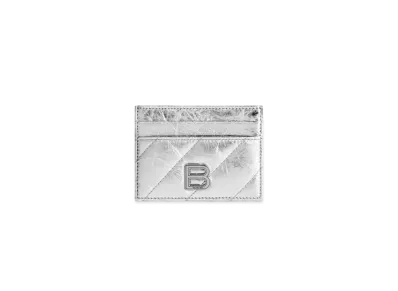 BALENCIAGA Crush Card Holder Metallized Quilted "Silver"