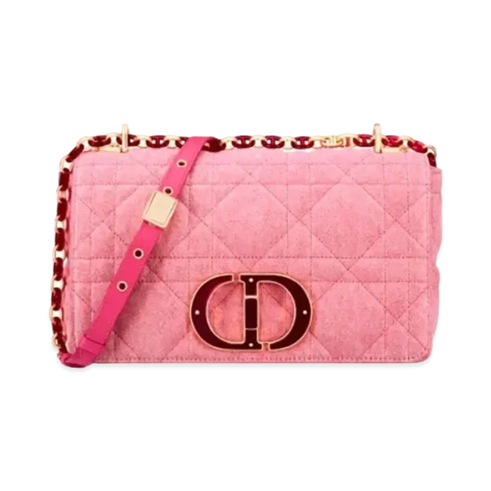 Dior Caro Medium Bag Macro Cannage Denim "Bright Pink"
