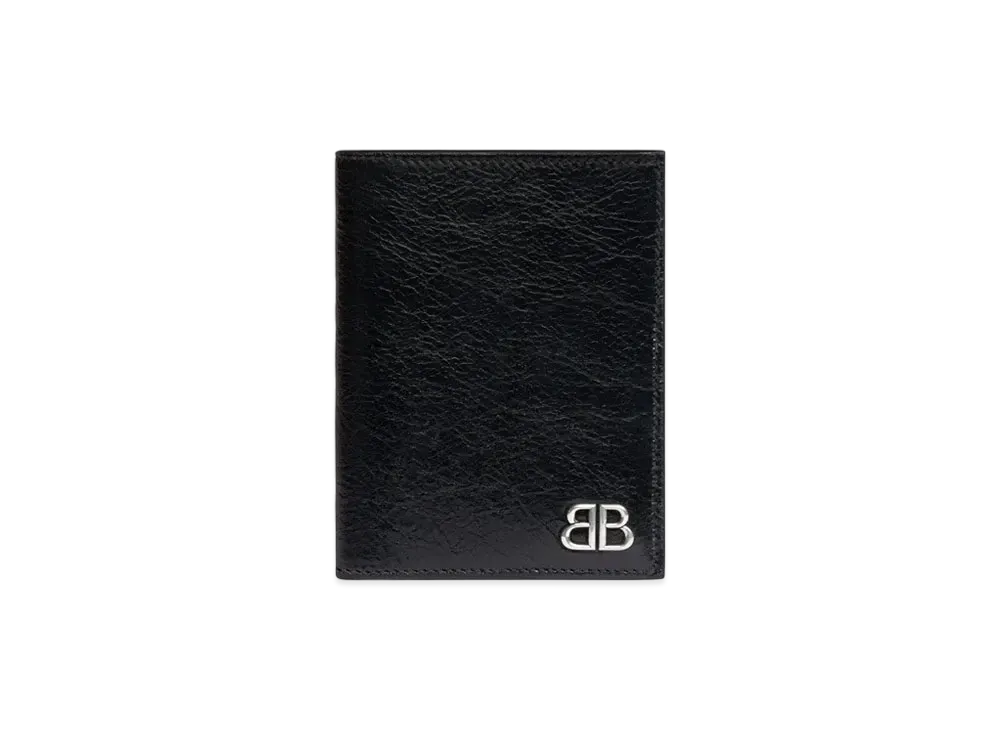 BALENCIAGA Monaco Vertical Bifold Wallet Arena Lambskin "Black"