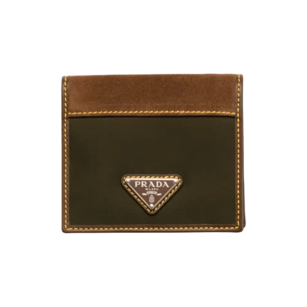 PRADA Re-Nylon and Leather Wallet "Khaki Green/Dark Brown"