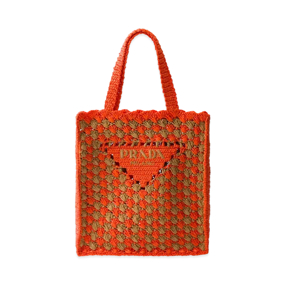 PRADA Crochet Tote Bag "Orange/Camel"