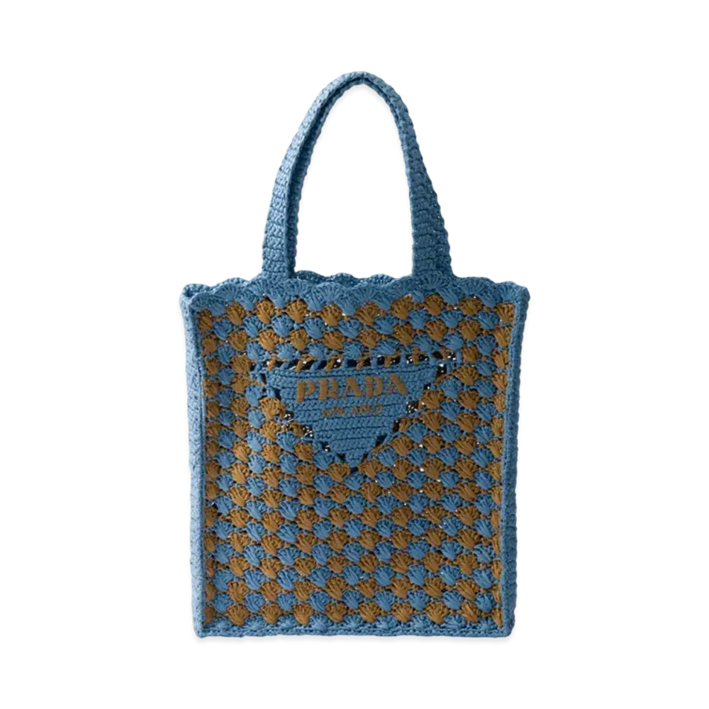 PRADA Crochet Tote Bag "Light Blue/Camel"