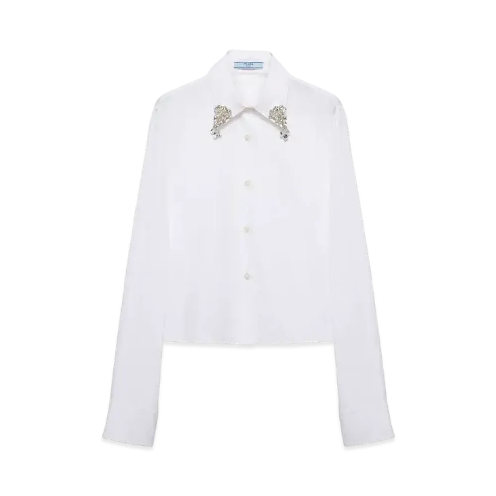 PRADA Women's Embroidered Poplin Shirt "White"