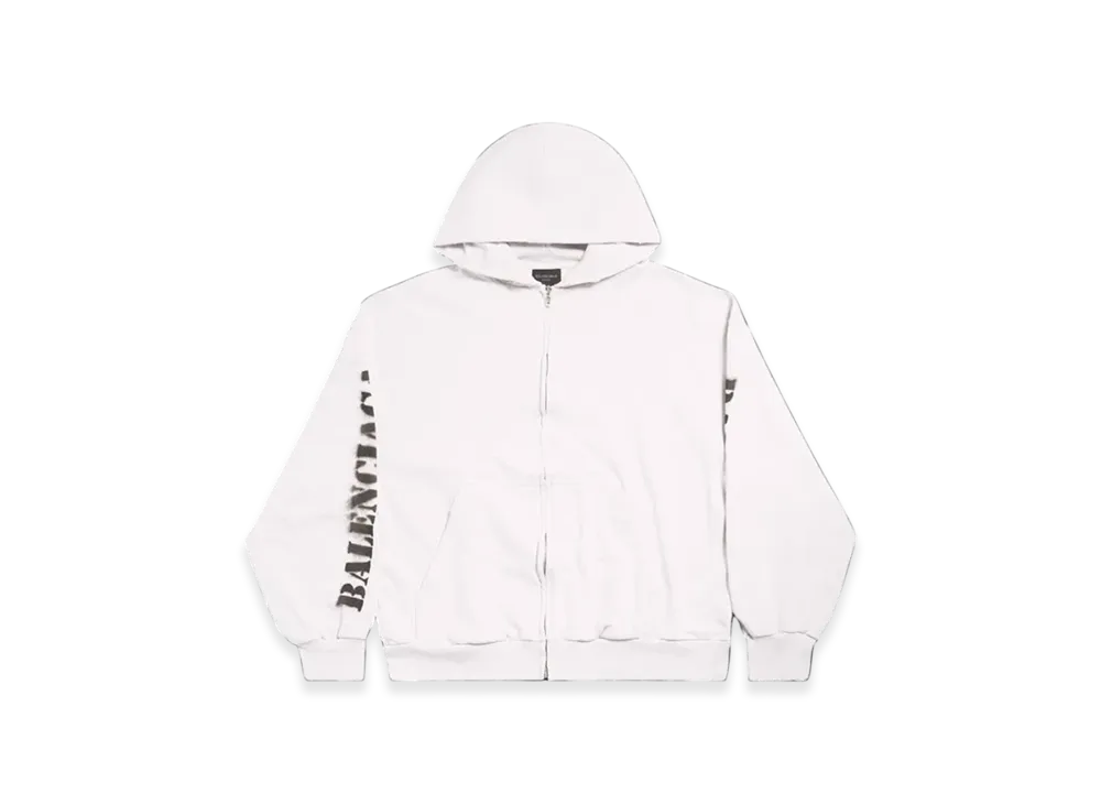 BALENCIAGA Stencil Type Zip-Up Regular Fit Hoodie "Off White Black"