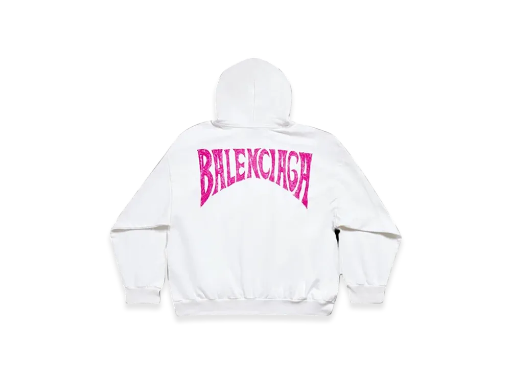 BALENCIAGA Women's Hand-Drawn Medium Fit Hoodie "White Pink"