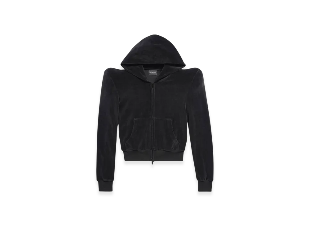 BALENCIAGA Round Shoulder Zip-Up Hoodie Small Fit "Black"