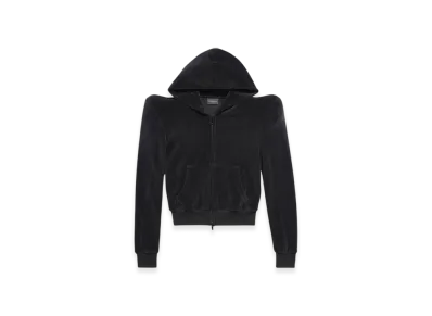BALENCIAGA Round Shoulder Zip-Up Hoodie Small Fit "Black"