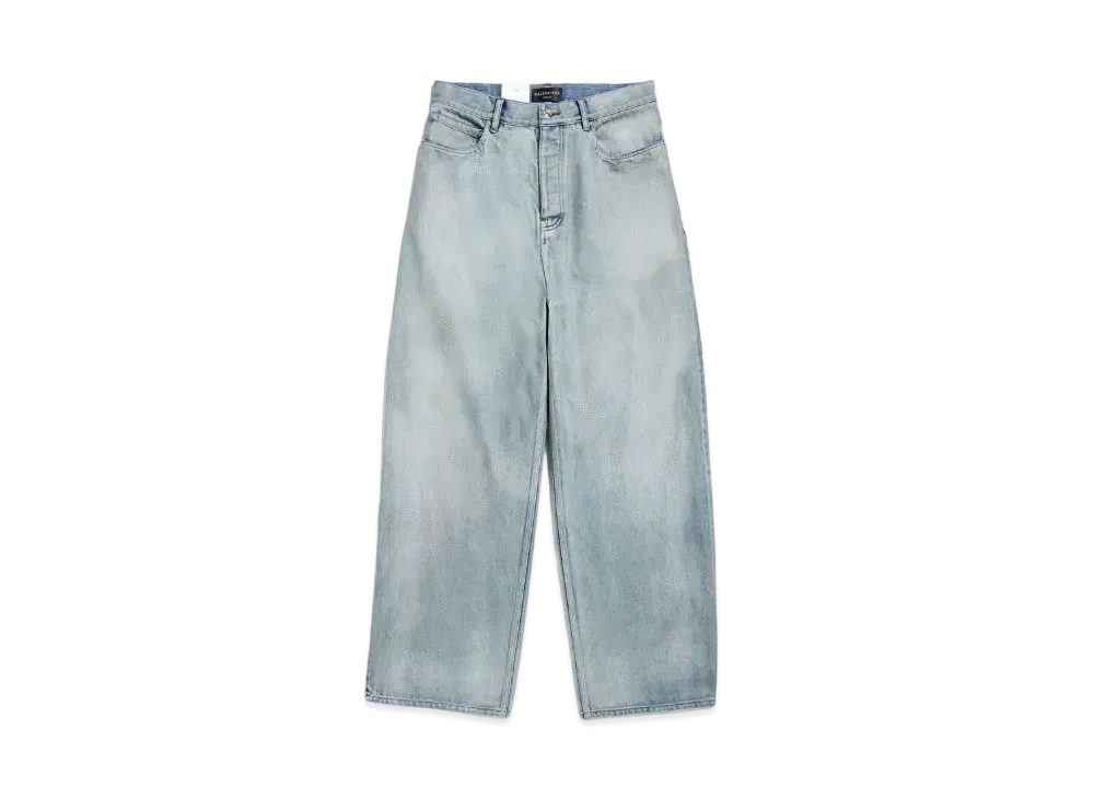 バレンシアガ デニム サイズ ステッカー バギー パンツ "ライトブルー" 767977TDW144016