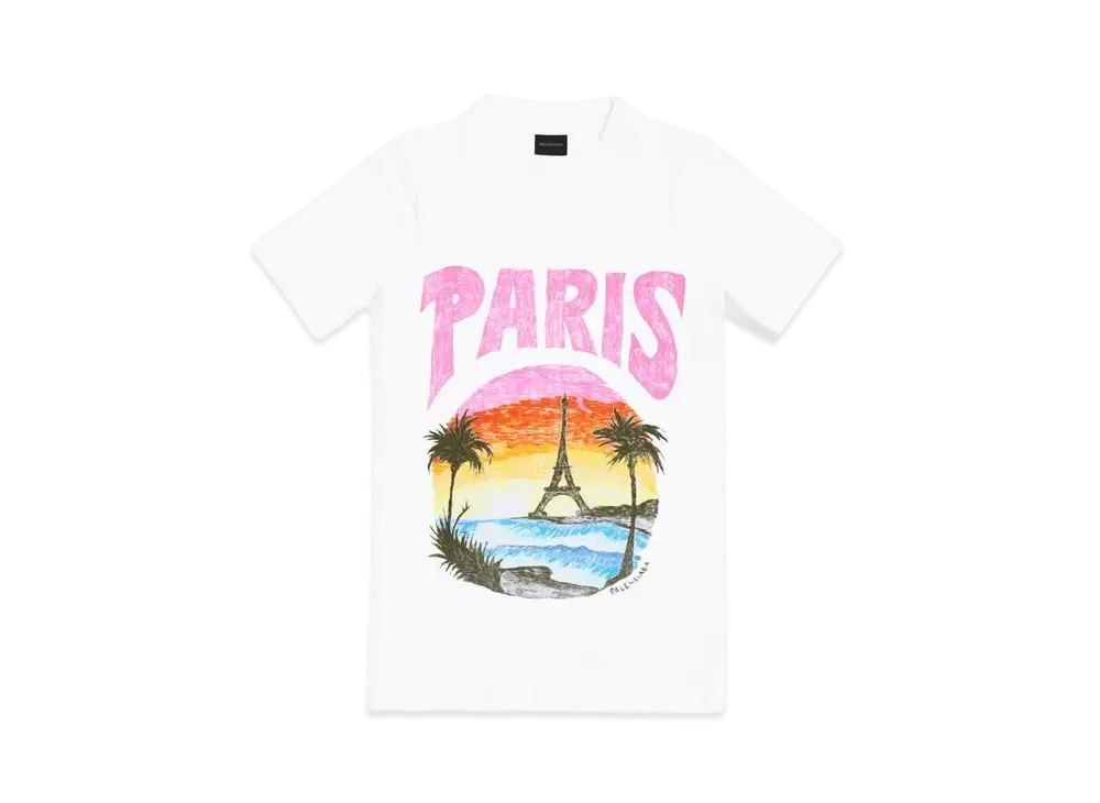 バレンシアガ ウィメンズ パリス トロピカル Tシャツ フィッテッド "ホワイト" 768075TPVM29601
