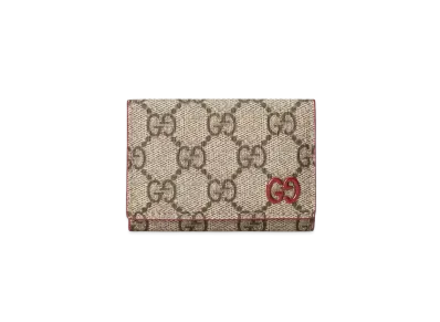 GUCCI Mini Wallet With GG Detail GG Supreme "Beige/Ebony/Red"