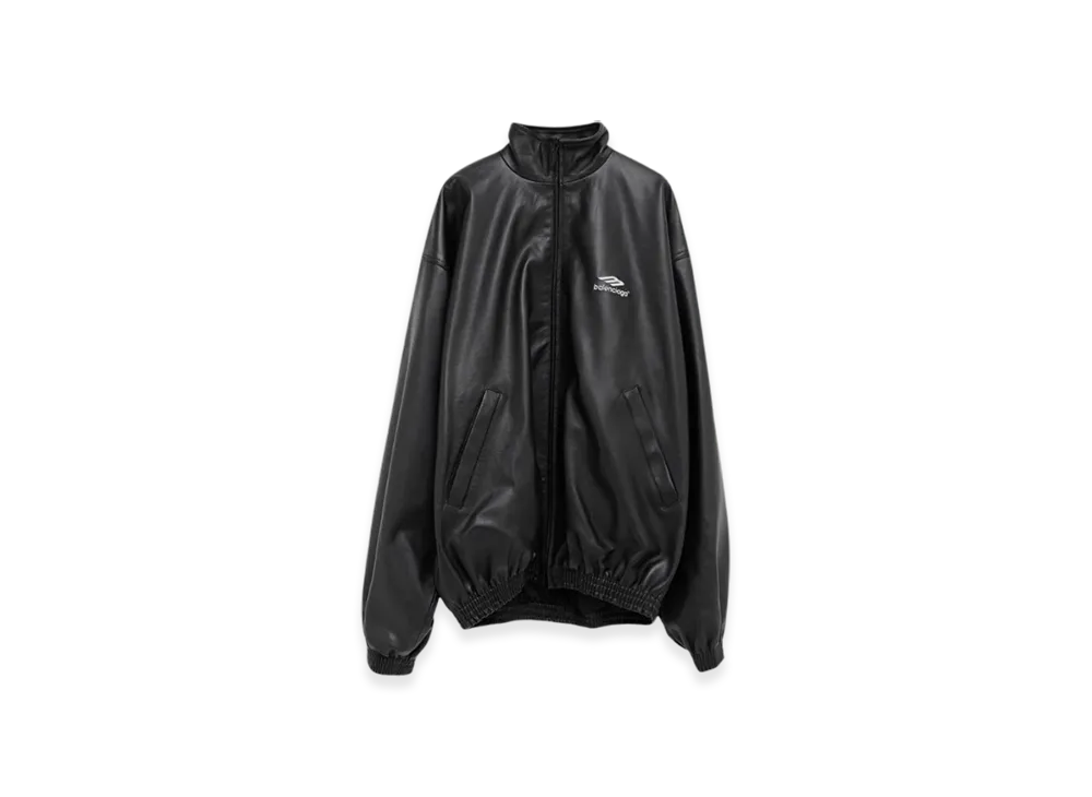 BALENCIAGA 3B Sports Icon Tracksuit Leather Jacket "Black"