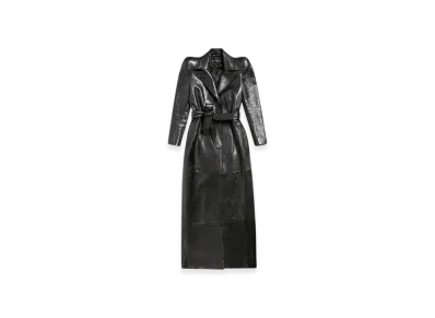 BALENCIAGA Women's Round Shoulder Maxi Trench Coat "Black"