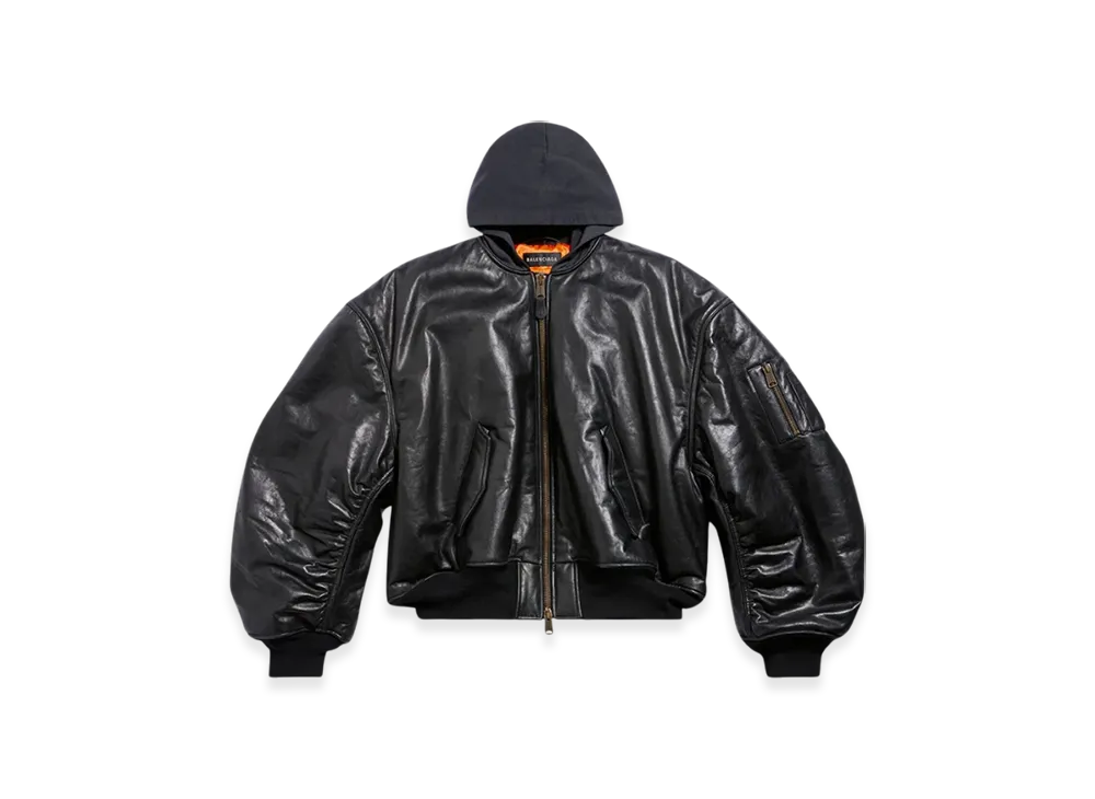 BALENCIAGA DIY Metal Outline Hooded Bomber in "Black"