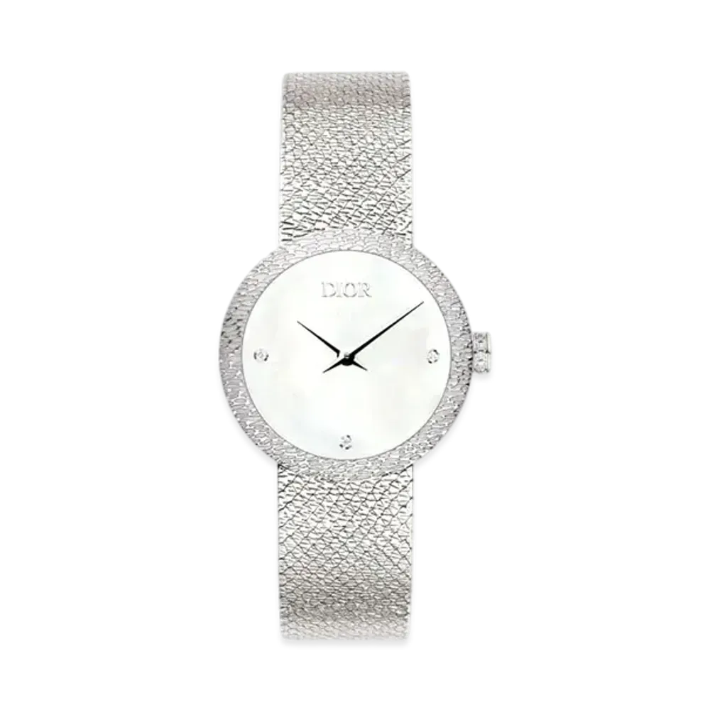 Dior La D de Dior Satine 25mm Steel Mother-Of-Pearl and Diamonds "White"