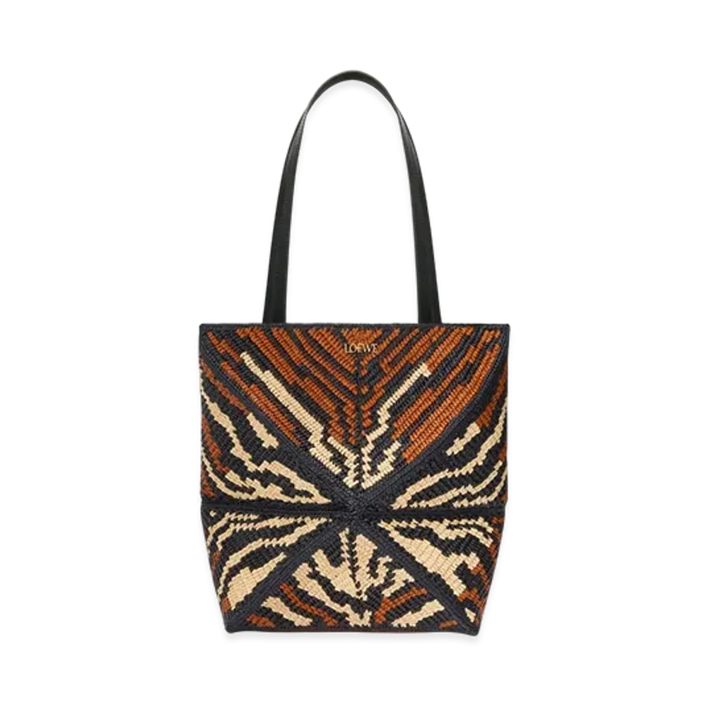 LOEWE Puzzle Fold Tote Medium "Black/Honey Gold"