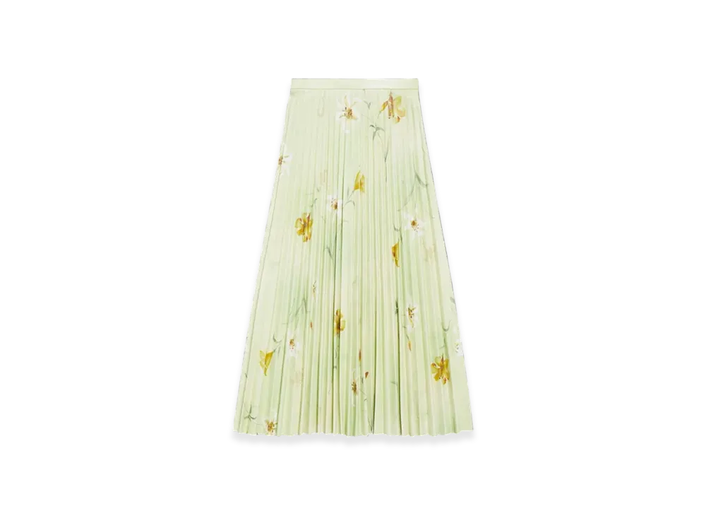 BALENCIAGA Women's Lilies Printed Pleated Skirt "Green"