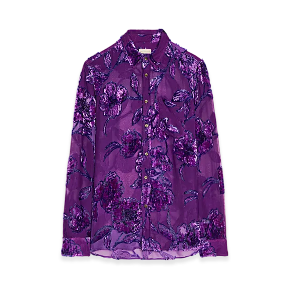 DRIES VAN NOTEN Fitted Sheer Shirt "Purple"
