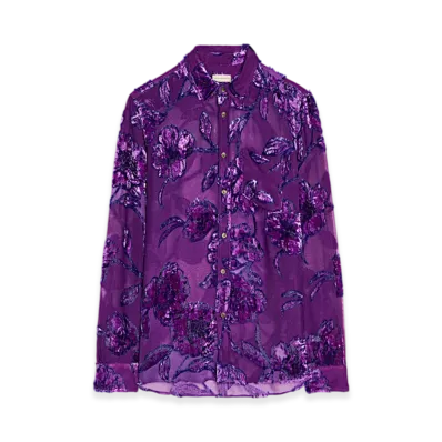 DRIES VAN NOTEN Fitted Sheer Shirt "Purple"