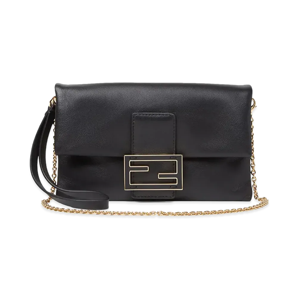 FENDI Women's Nappa Leather Baguette Mom Pouch "Black"