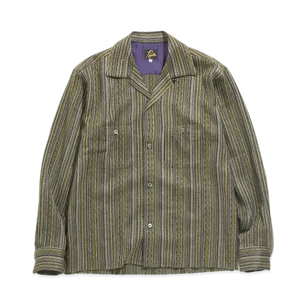 Needles C.O.B. CLASSIC SHIRT - W/AC/PE/R IKAT STRIPE MOLE JQ. "Olive"