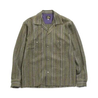 Needles C.O.B. CLASSIC SHIRT - W/AC/PE/R IKAT STRIPE MOLE JQ. "Olive"