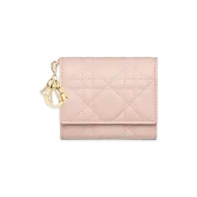 Dior Lady Dior Lotus Wallet Cannage Lambskin Japan Exclusive "Powder Pink"