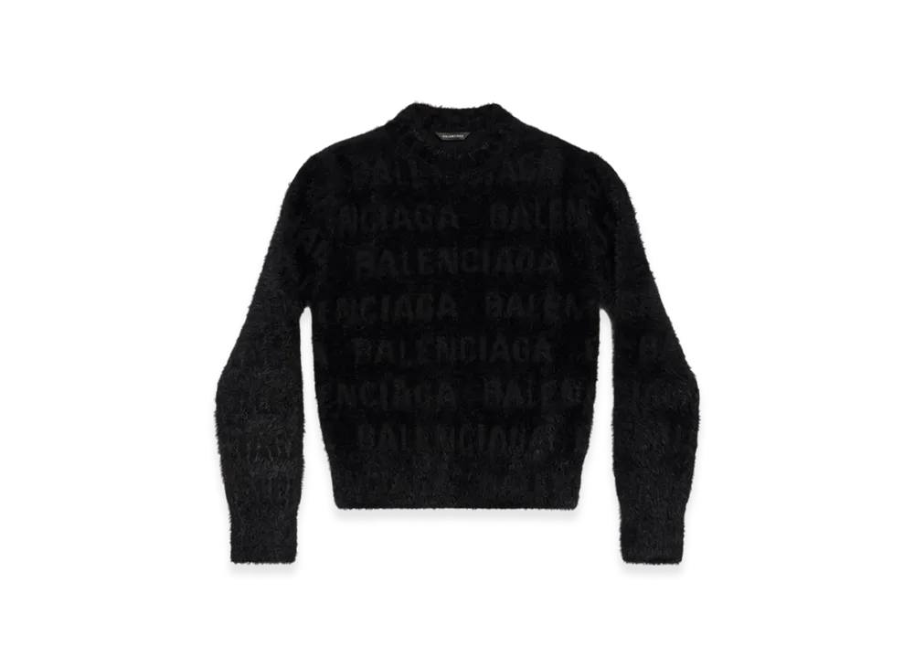 BALENCIAGA Women's Bal Horizontal Allover Furry Fitted Sweater "Black"