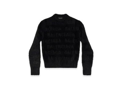 BALENCIAGA Women's Bal Horizontal Allover Furry Fitted Sweater "Black"