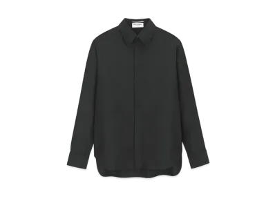 Saint Laurent Women's Boyfriend Shirt in Cotton and Silk Taffeta "Black"